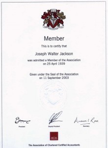 Jackson, JW accountancy certificate