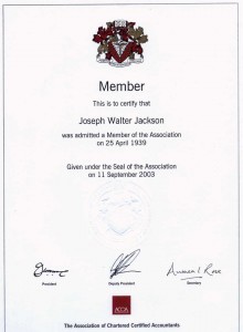 Jackson, JW accountancy certificate