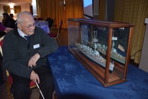 Andrew "Boy" McCall with the model of HMS Dunedin Photograph: David Fender